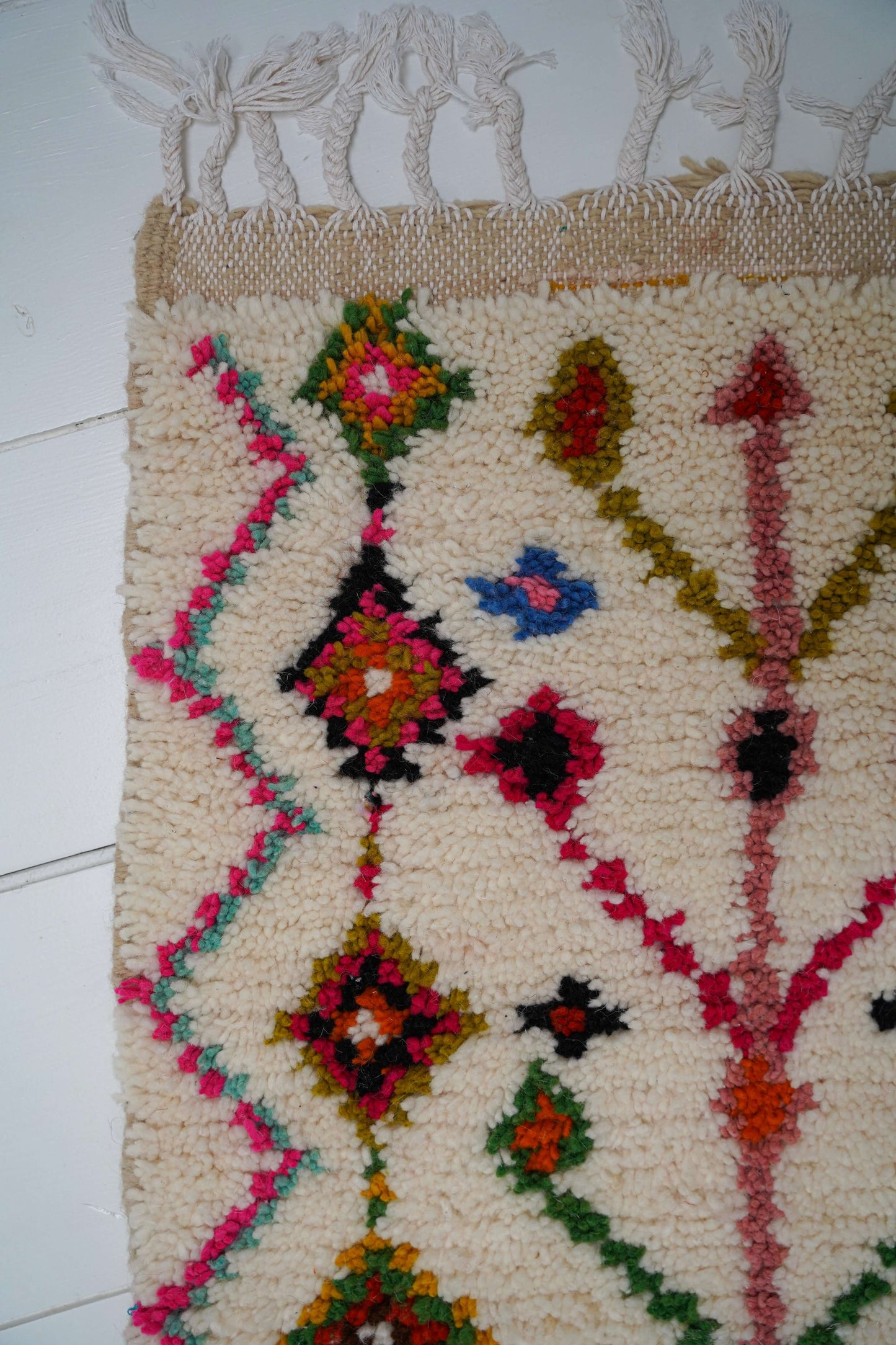 Petit Tapis Coloré Artisanal en Laine de Mouton 115 x 60 cm