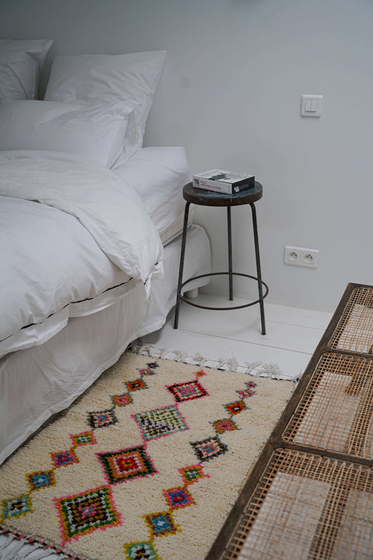 Petit Tapis Coloré Artisanal en Laine de Mouton 100 x 70 cm