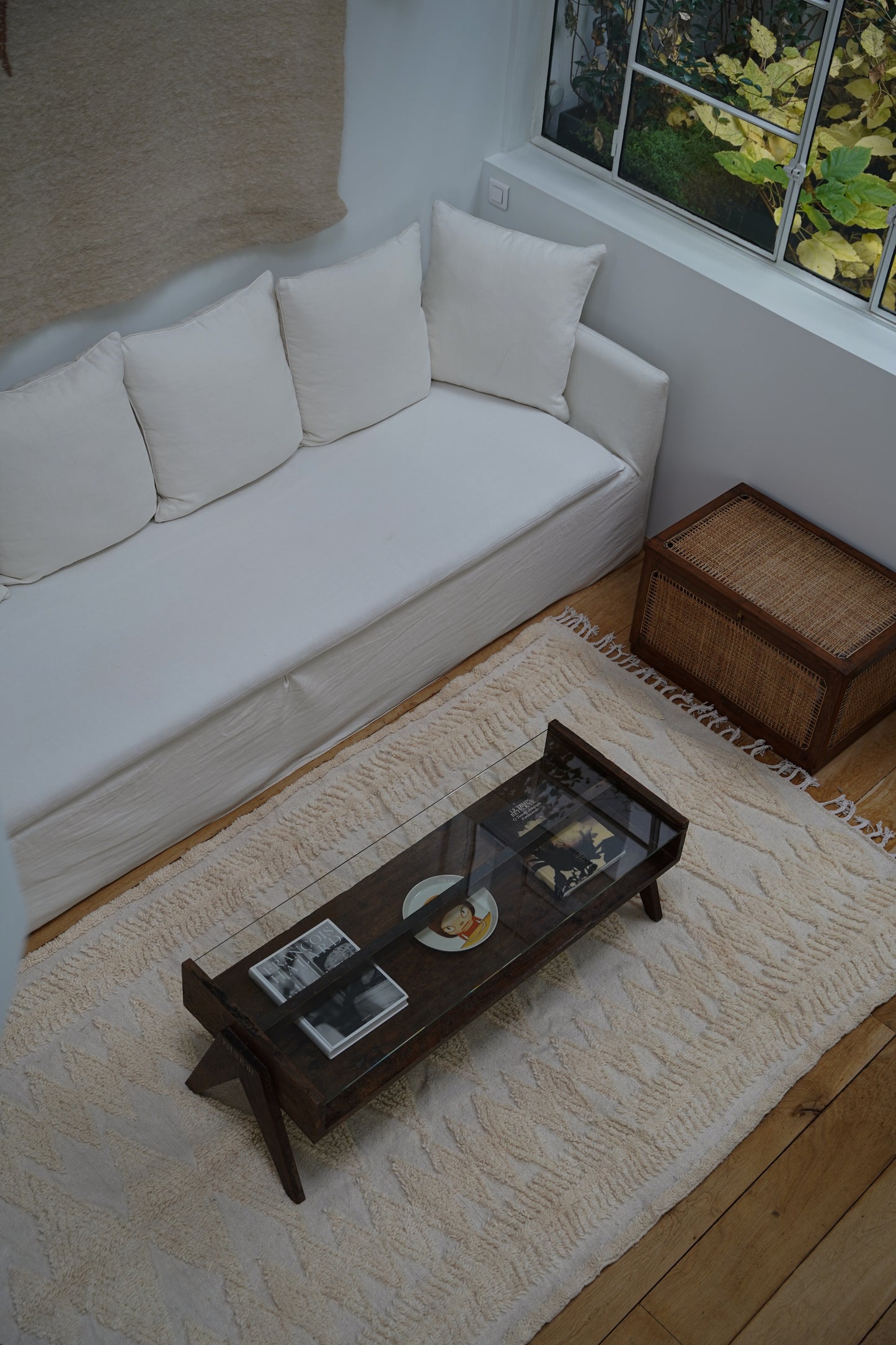 Beige Sheep's Wool Rug, Handcrafted 245 x 155 cm