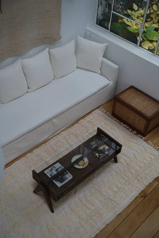Beige Sheep's Wool Rug, Handcrafted 245 x 155 cm
